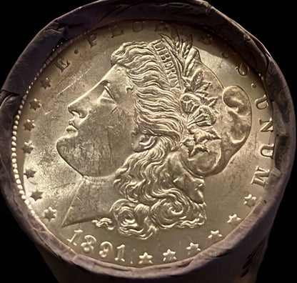 1890 & 1891 $10 Morgan Silver Dollar Sealed Roll — GEM BU/BU