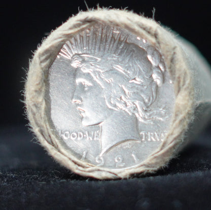 1921 & 1921 $10 Peace Silver Dollar Sealed Roll GEM BU/BU